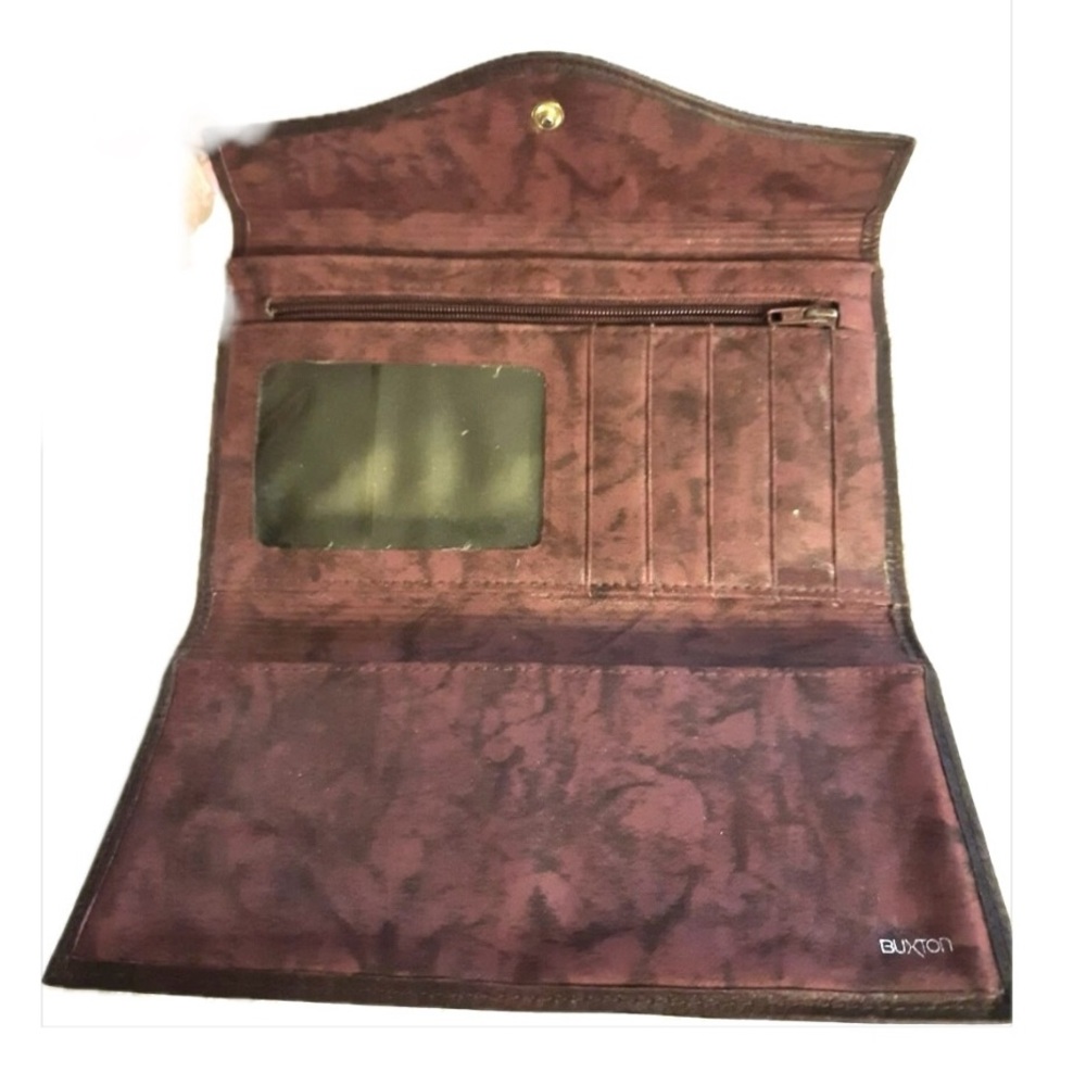 BUXTON Genuine High Grade Leather 8” Wallet w Checkbook Cover Marbled Brown EEUC - Picture 4 of 13